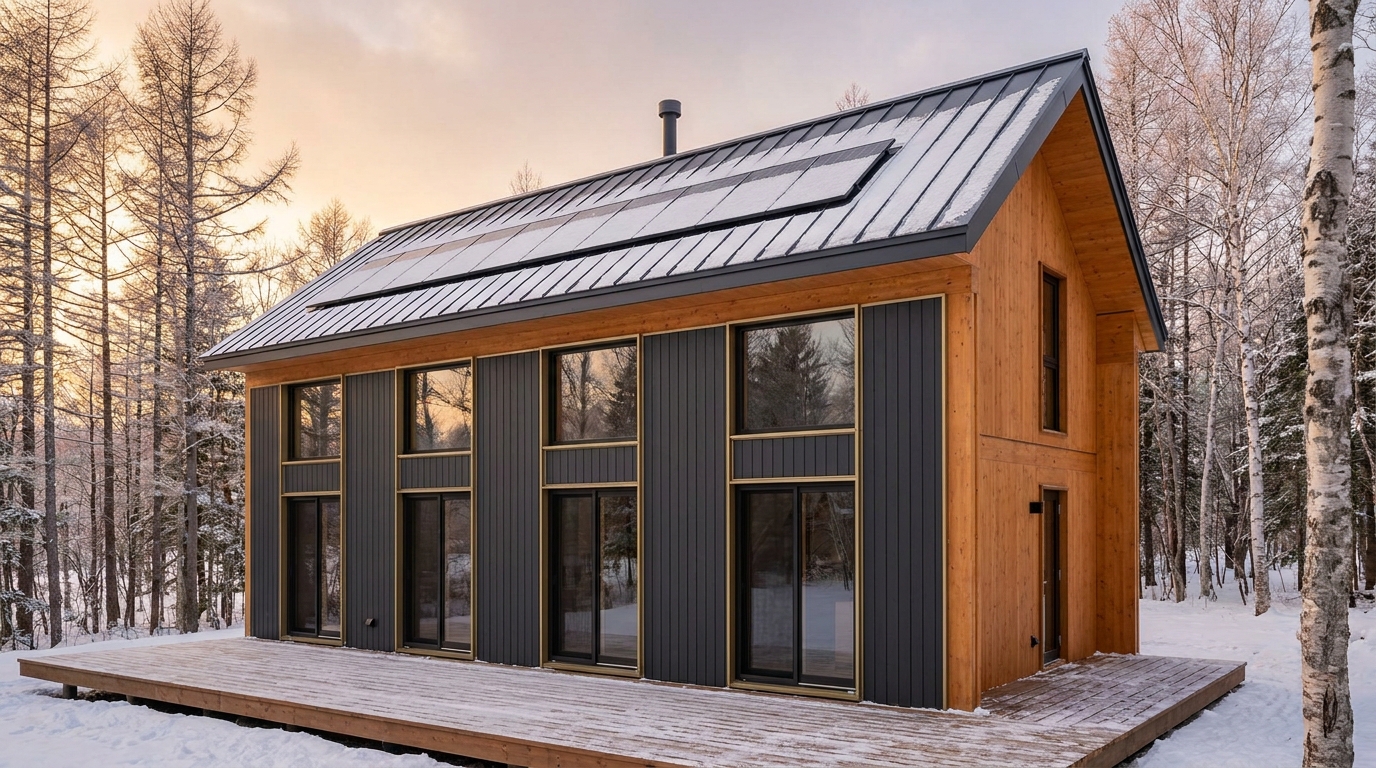 雪の庵 外観 — AI render based on BIM specs