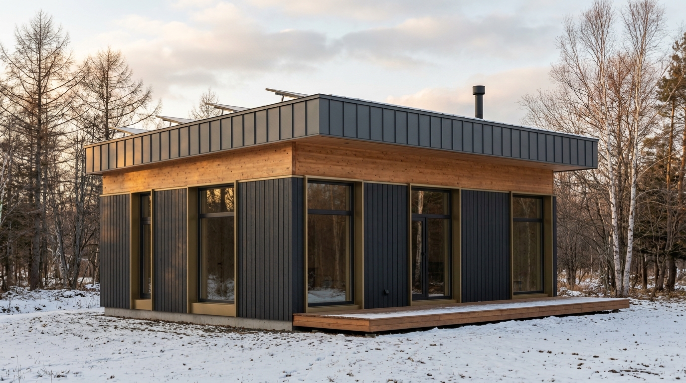 陽の小屋 外観 — AI render based on BIM specs