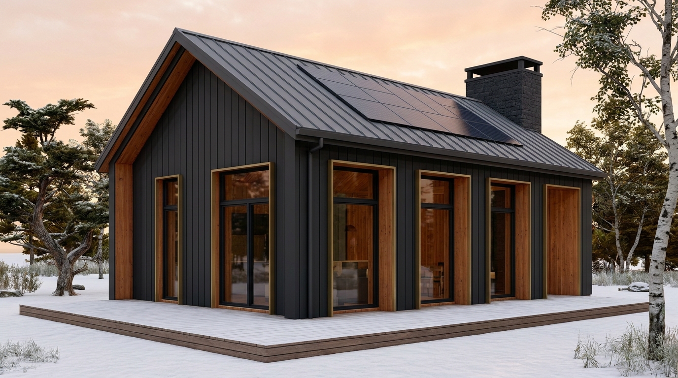 陽の小屋 外観 — AI render based on BIM specs