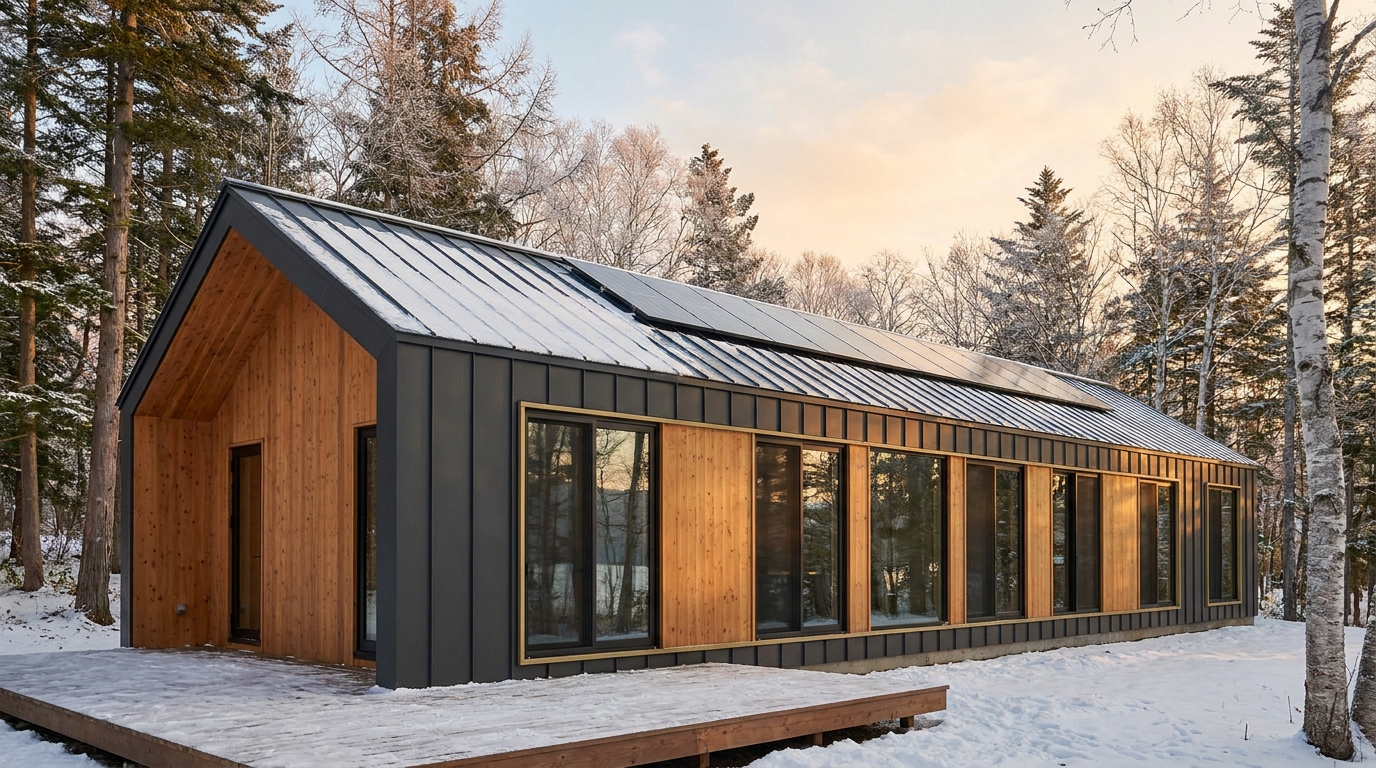 西の小屋 外観 — AI render based on BIM specs