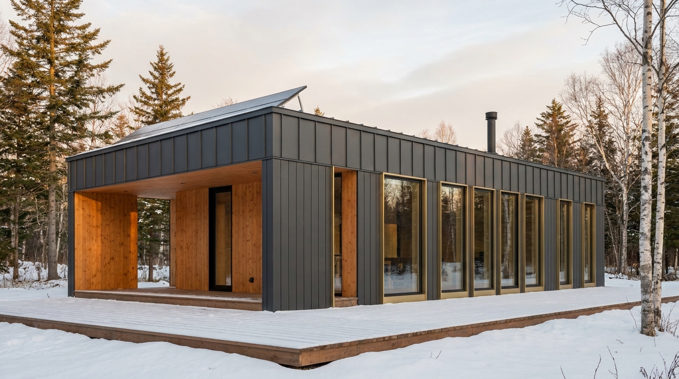 森の小屋 外観 — AI render based on BIM specs