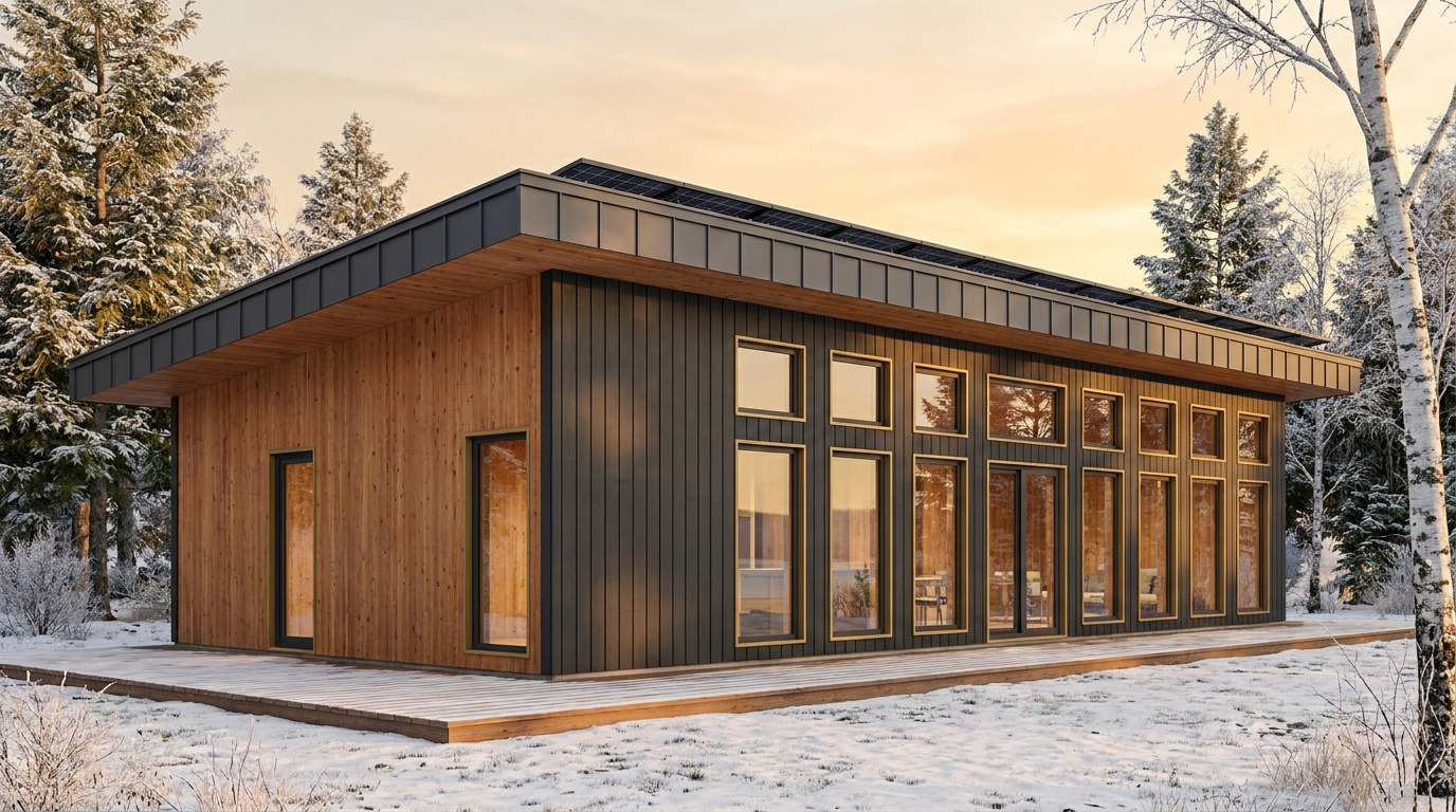 雪の家 外観 — AI render based on BIM specs