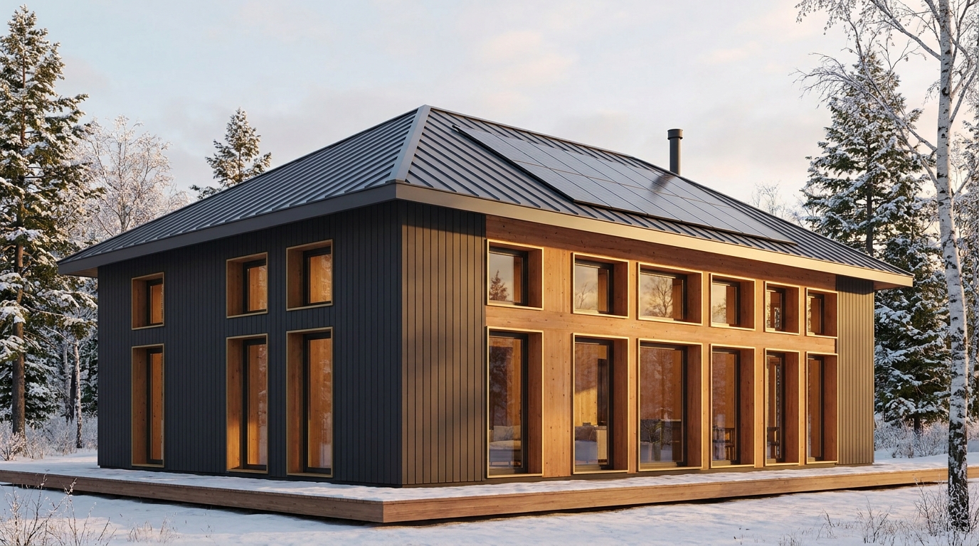 東の巣 外観 — AI render based on BIM specs