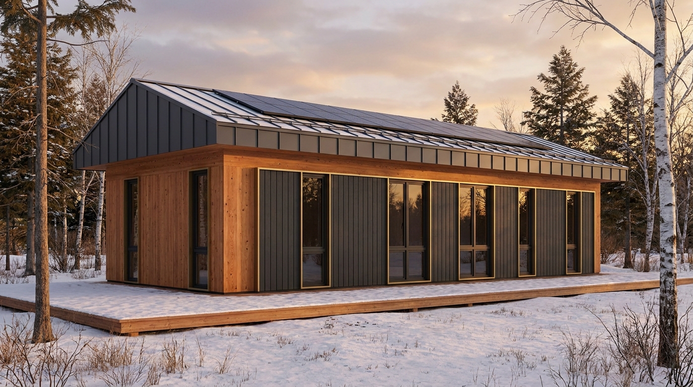 陽の庵 外観 — AI render based on BIM specs