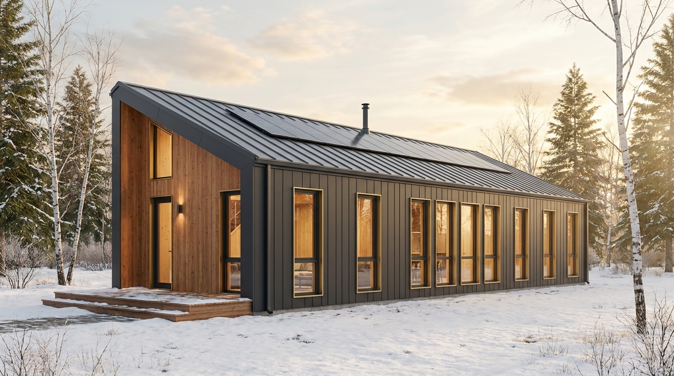 霧の小屋 外観 — AI render based on BIM specs