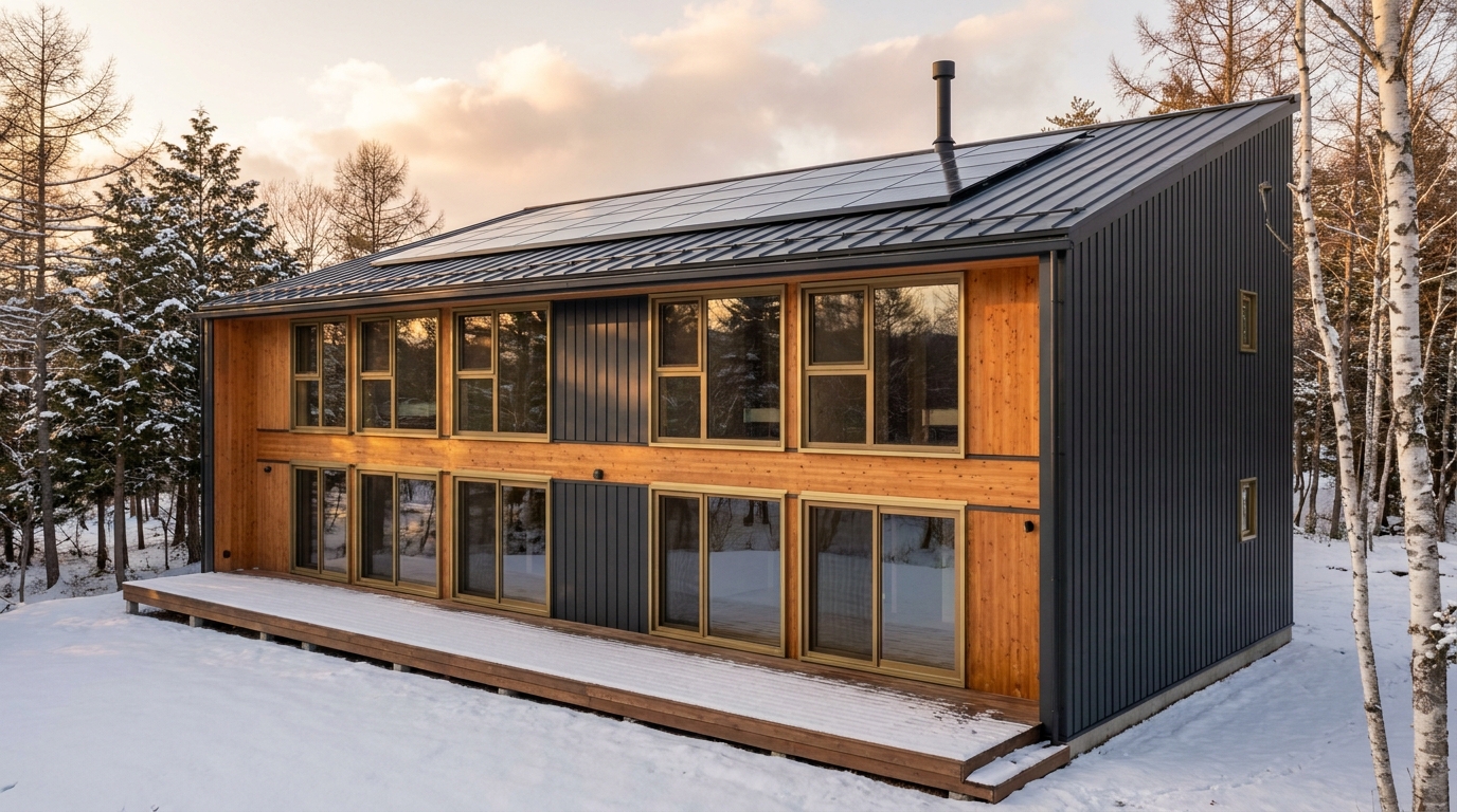 森の小屋 外観 — AI render based on BIM specs