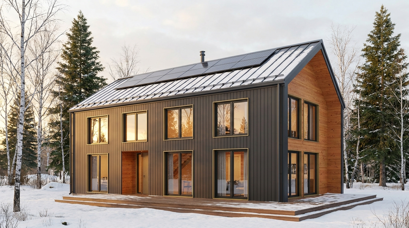 雨の小屋 外観 — AI render based on BIM specs