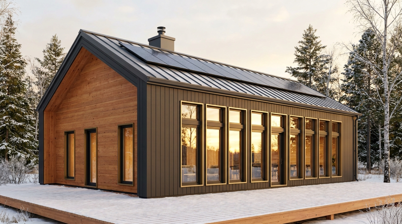 霧の小屋 外観 — AI render based on BIM specs