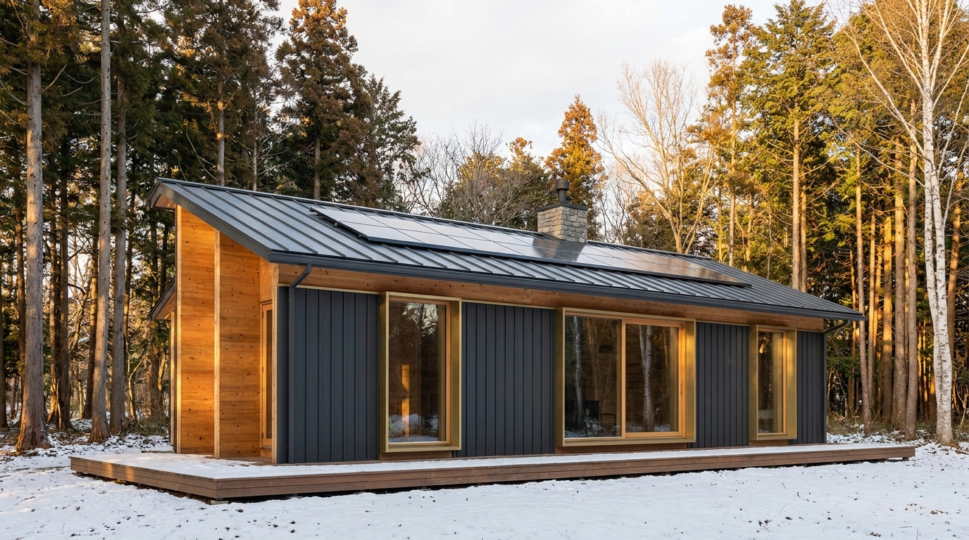 陽の小屋 外観 — AI render based on BIM specs