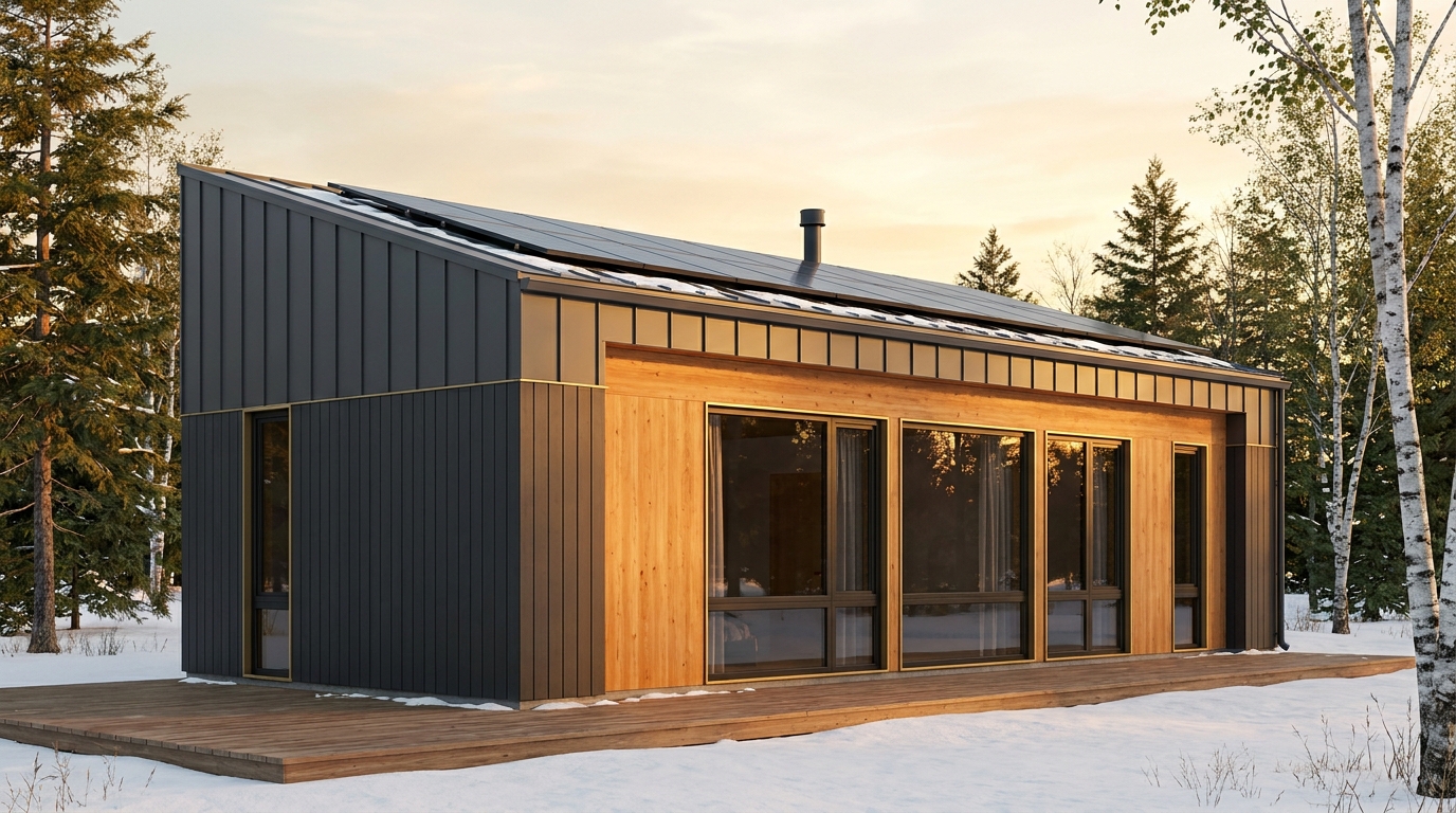 雪の家 外観 — AI render based on BIM specs