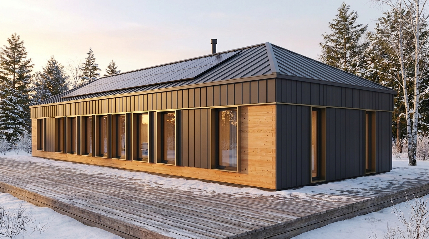 湖の庵 外観 — AI render based on BIM specs