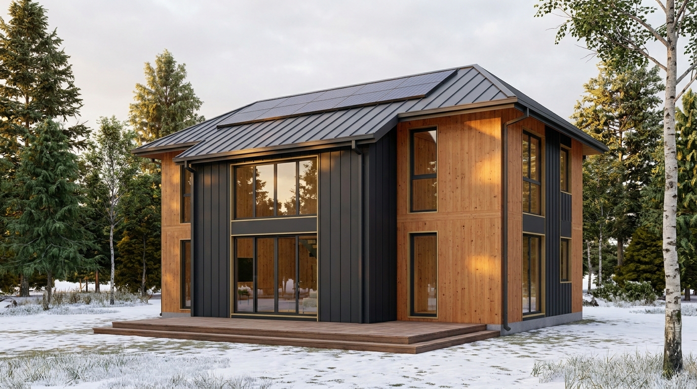 東の小屋 外観 — AI render based on BIM specs