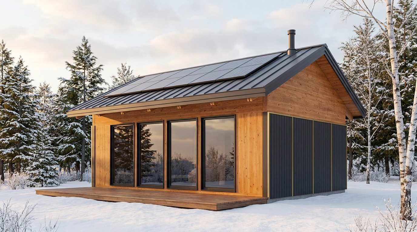 陽の小屋 外観 — AI render based on BIM specs