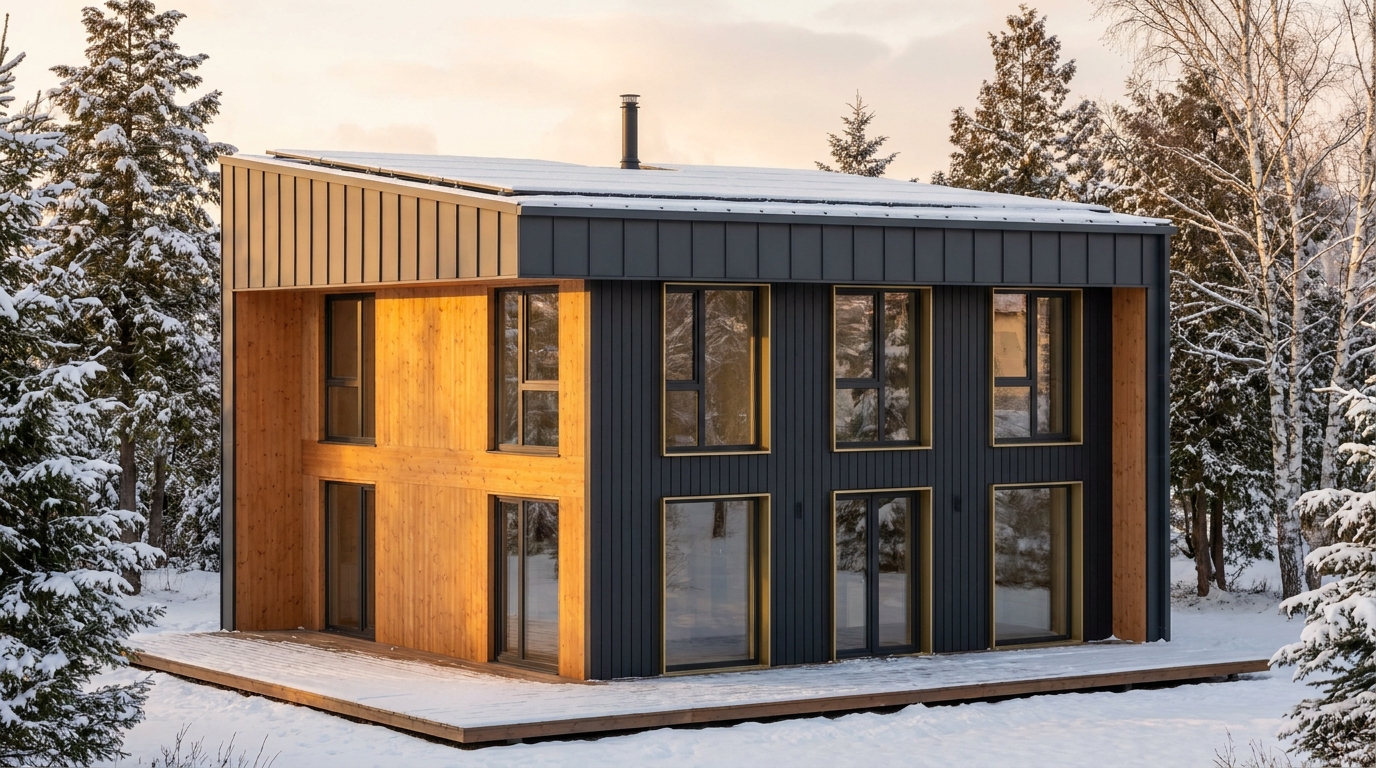 北の巣 外観 — AI render based on BIM specs
