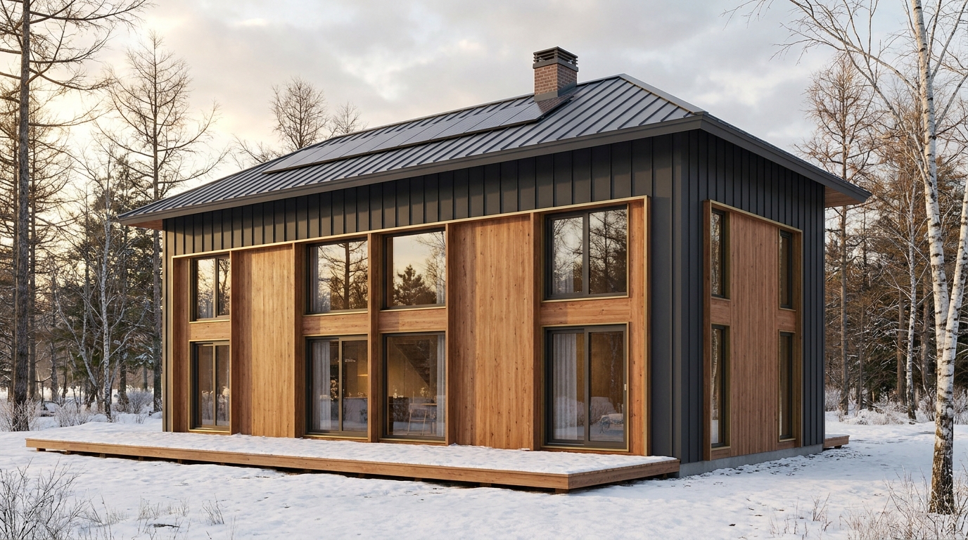 森の小屋 外観 — AI render based on BIM specs