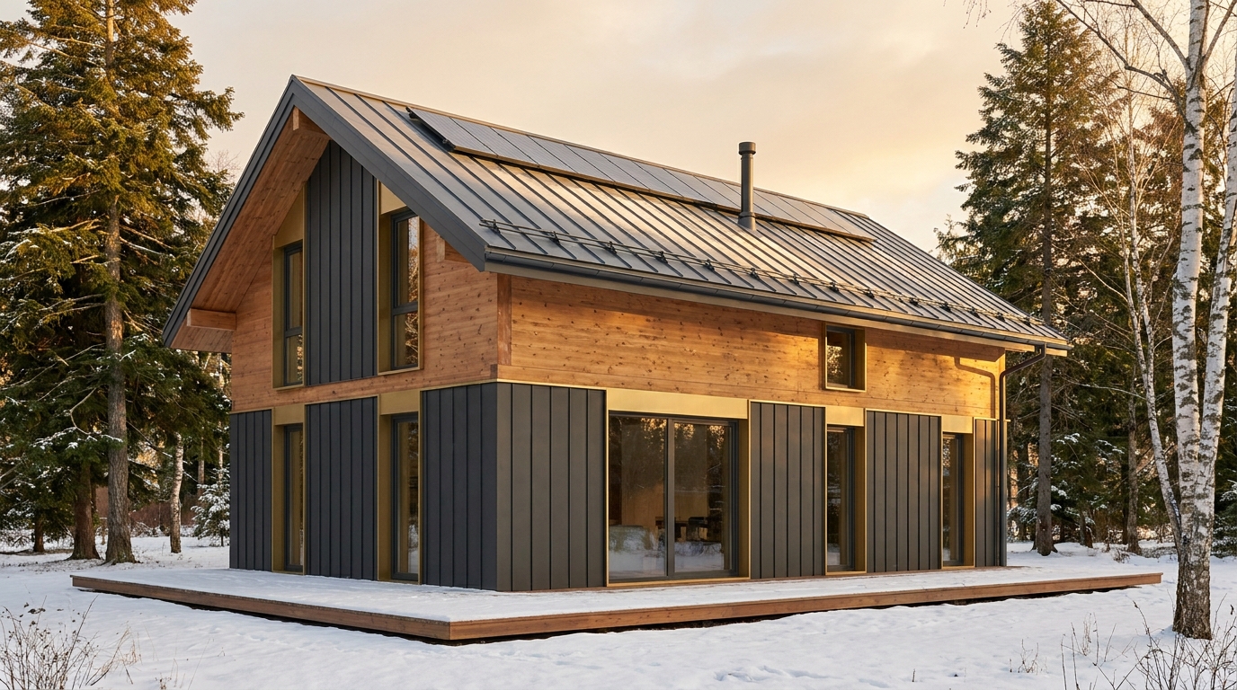 森の小屋 外観 — AI render based on BIM specs