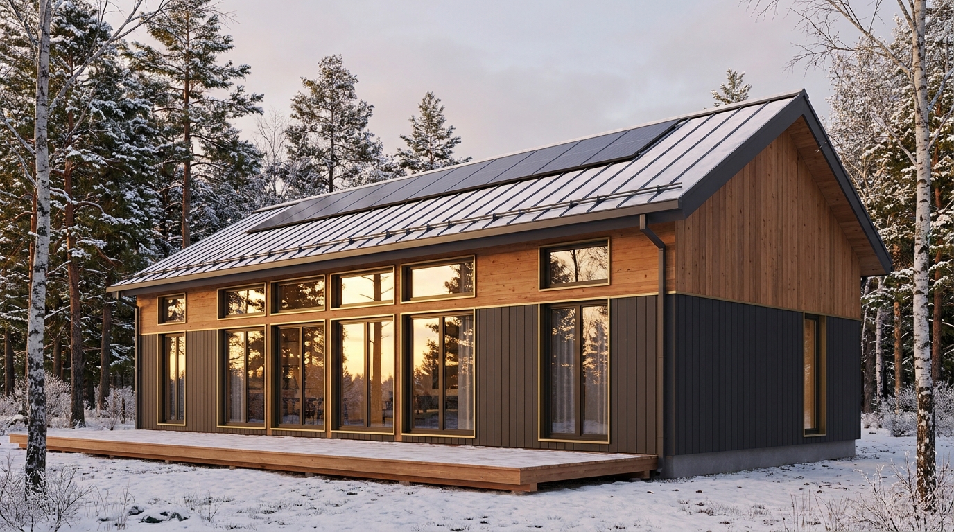 雪の巣 外観 — AI render based on BIM specs