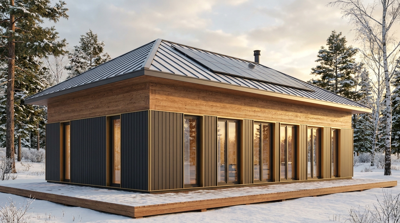 雪の庵 外観 — AI render based on BIM specs