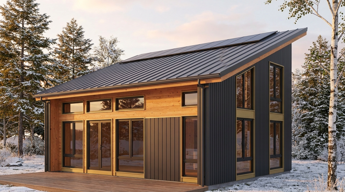 東の小屋 外観 — AI render based on BIM specs