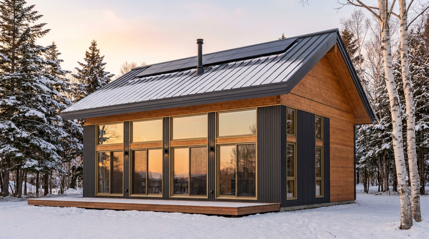 雪の庵 外観 — AI render based on BIM specs