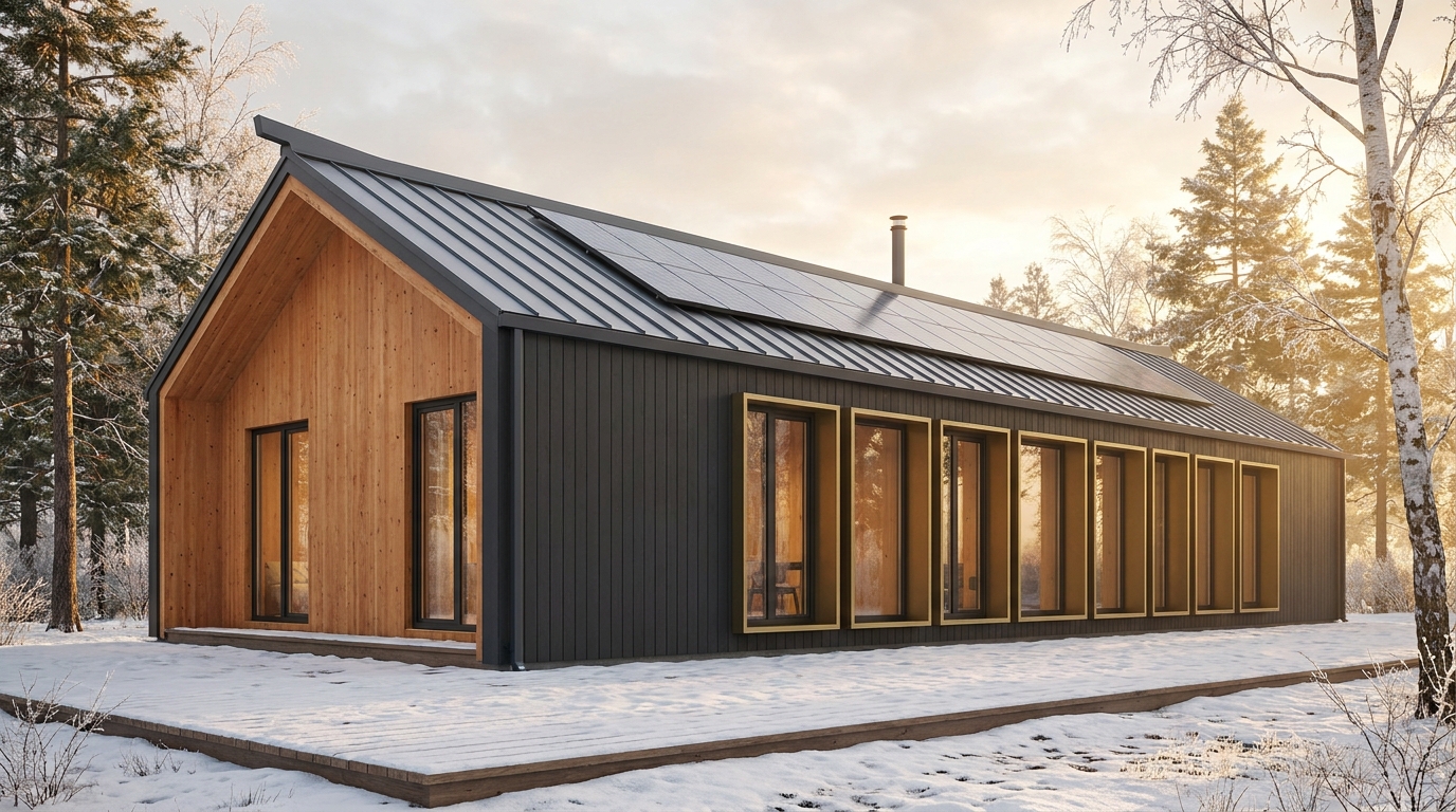 霧の小屋 外観 — AI render based on BIM specs