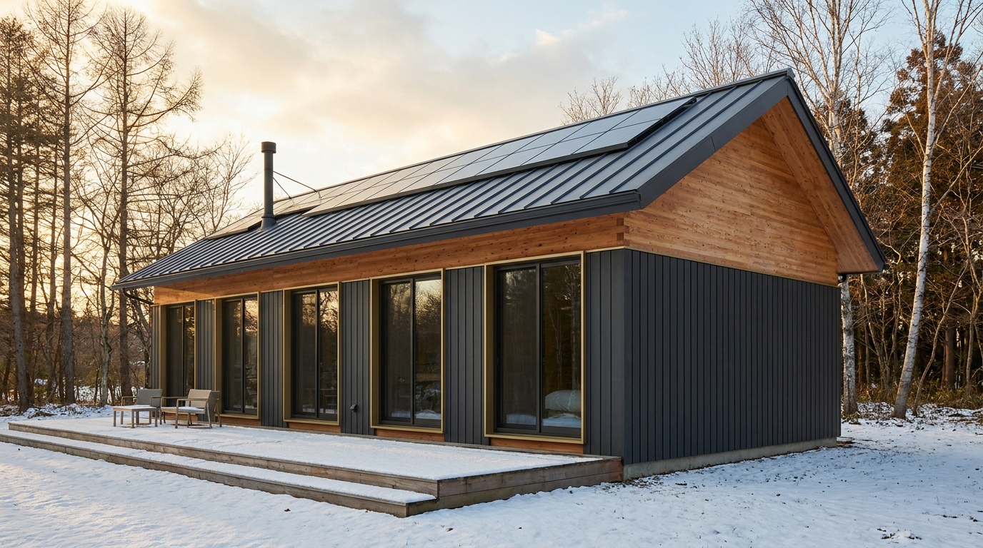 雪の砦 外観 — AI render based on BIM specs