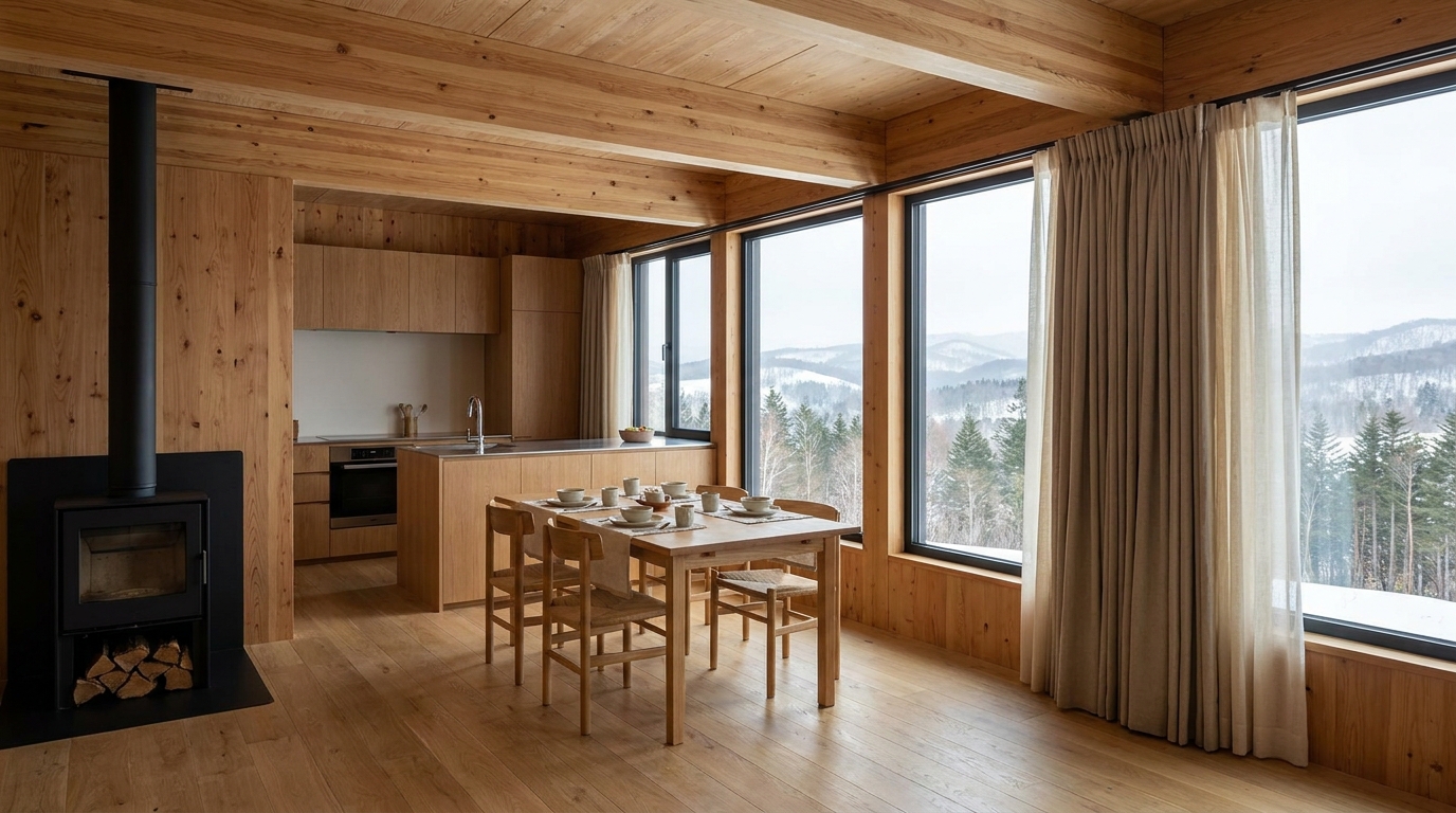 雨の小屋 内観