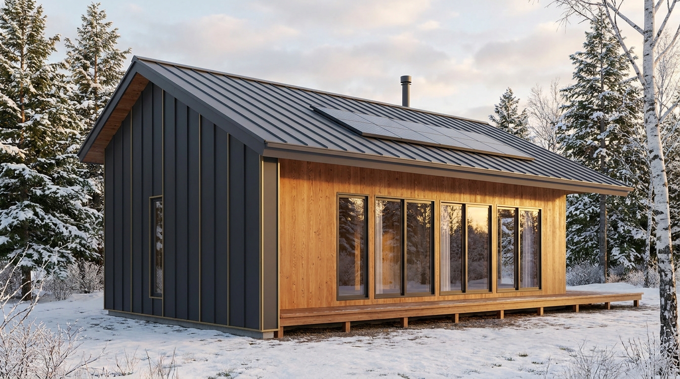風の小屋 外観 — AI render based on BIM specs