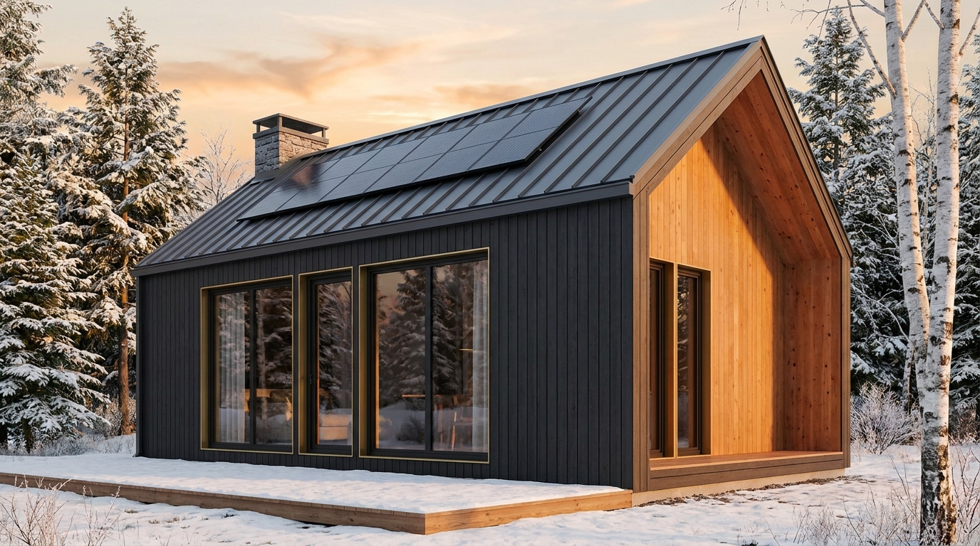 陽の小屋 外観 — AI render based on BIM specs