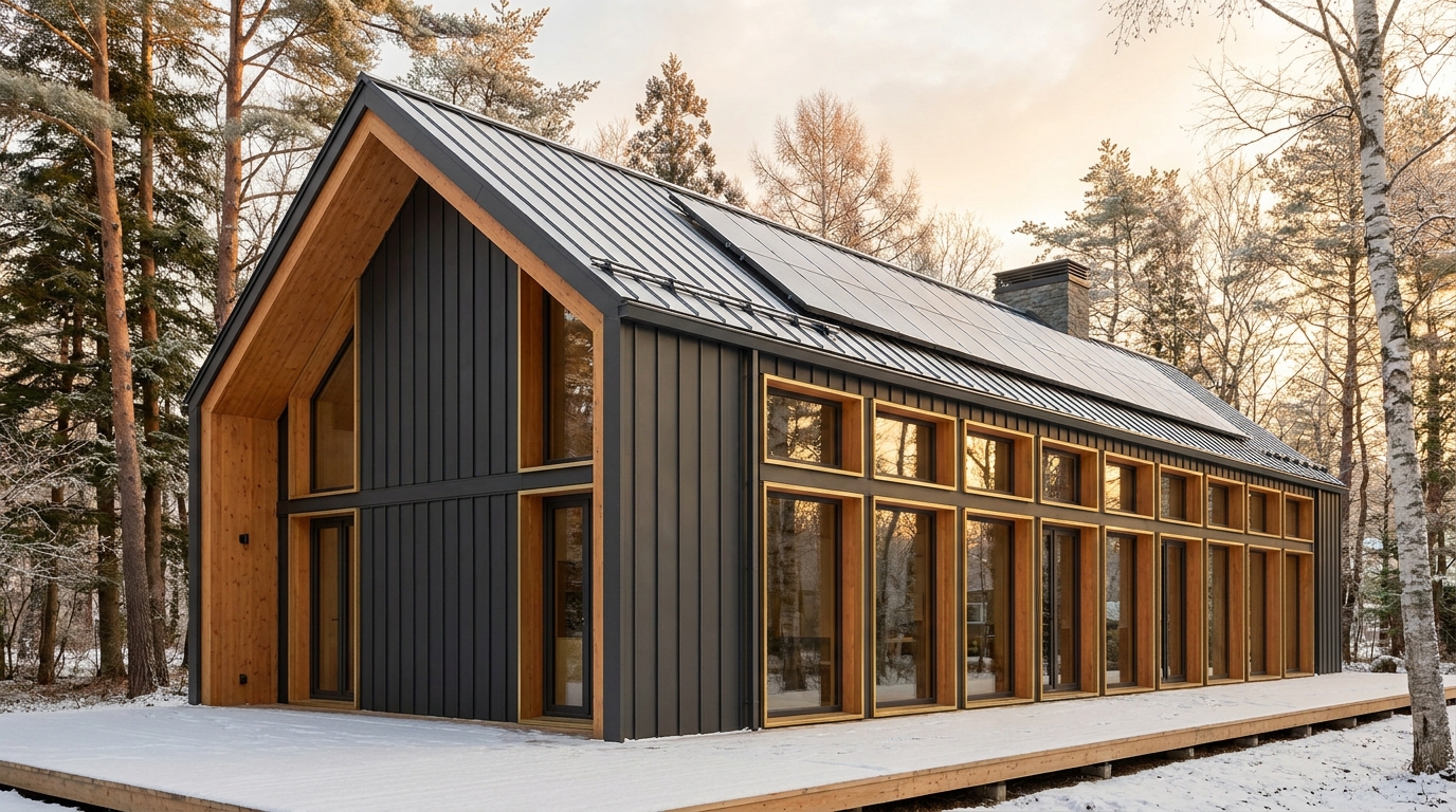 雪の砦 外観 — AI render based on BIM specs